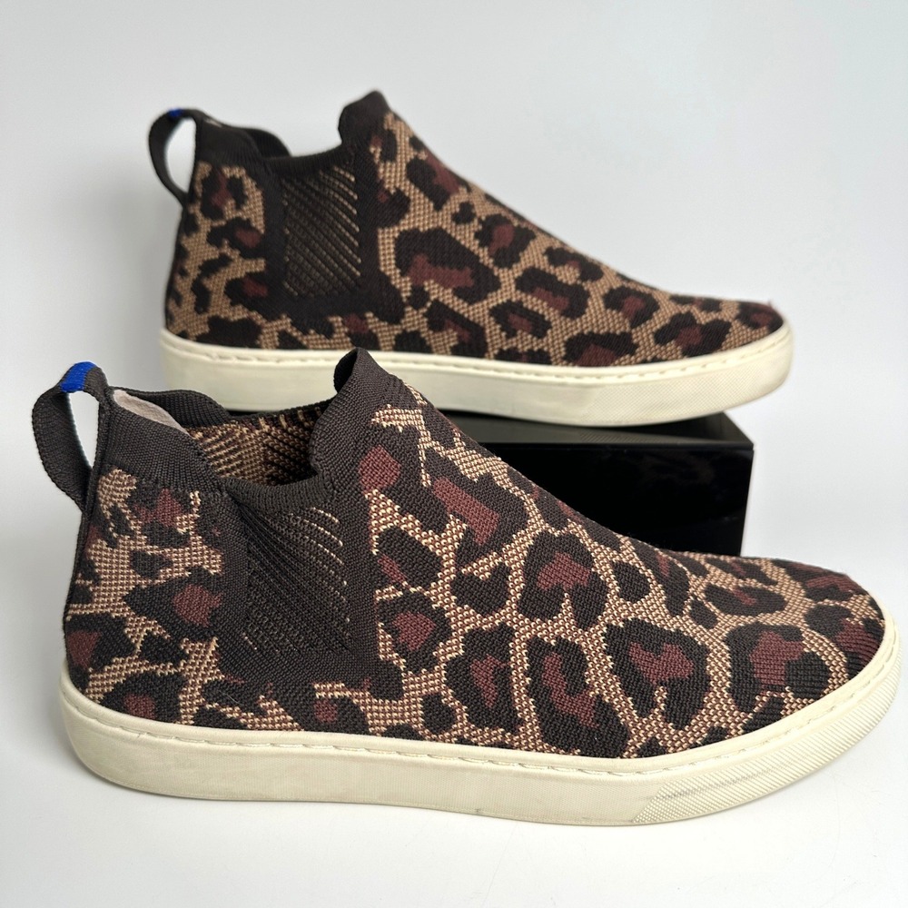 Rothys Sneakers Women 9 Brown Leopard The Chelsea High Top Slip On Boot